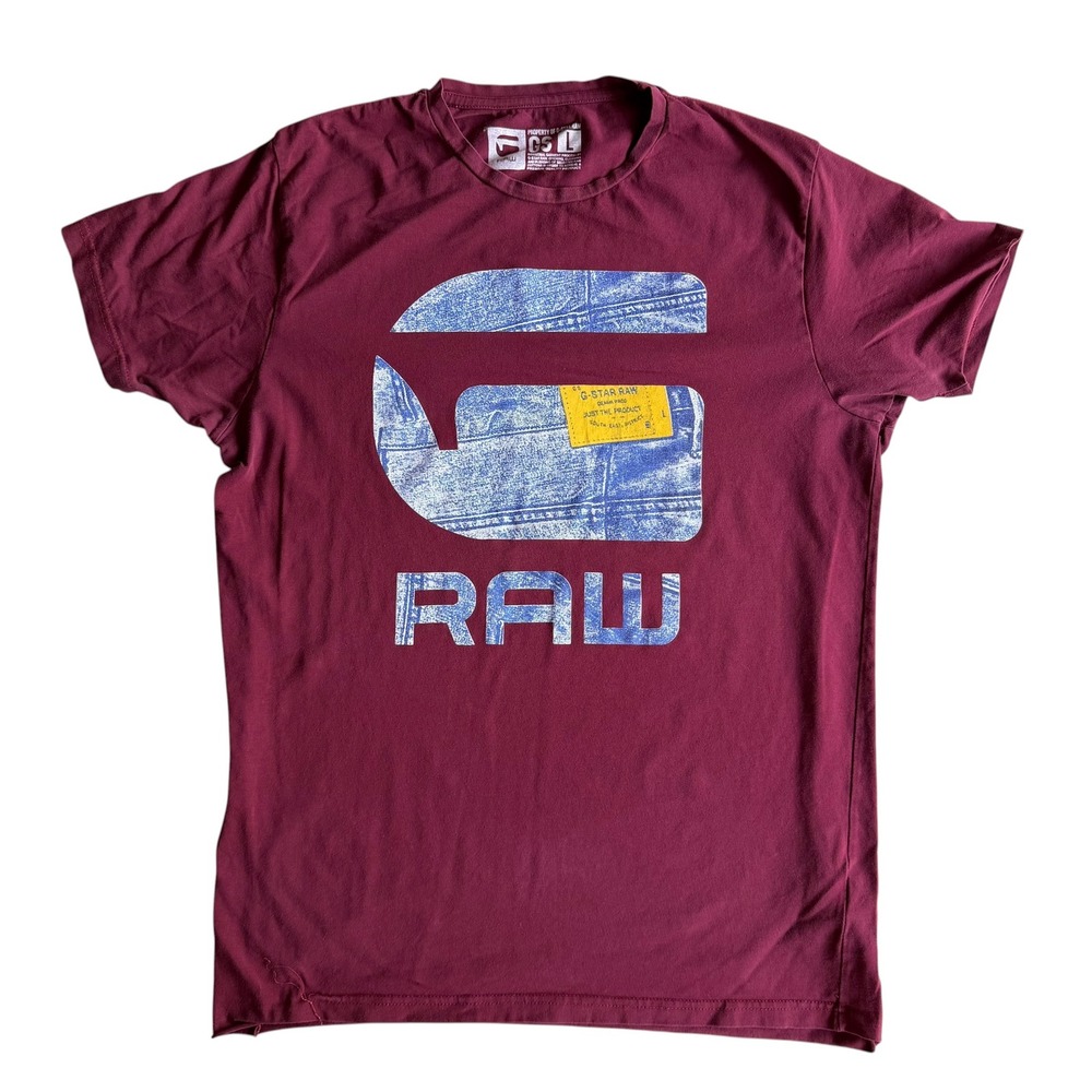 G-Star Raw Graphic T-Shirt Denim Logo Burgundy Streetwear Urban Y2K Style Tee L